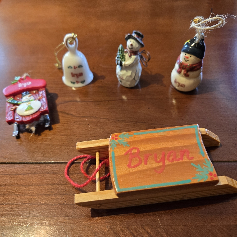 Five Personalized Holiday Ornament Set - Bryan